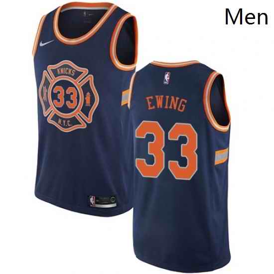 Mens Nike New York Knicks 33 Patrick Ewing Authentic Navy Blue NBA Jersey City Edition
